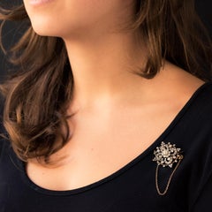 Antique Diamond Silver Rose Gold Brooch