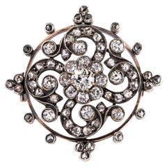 Antique Diamond Silver Rose Gold Brooch