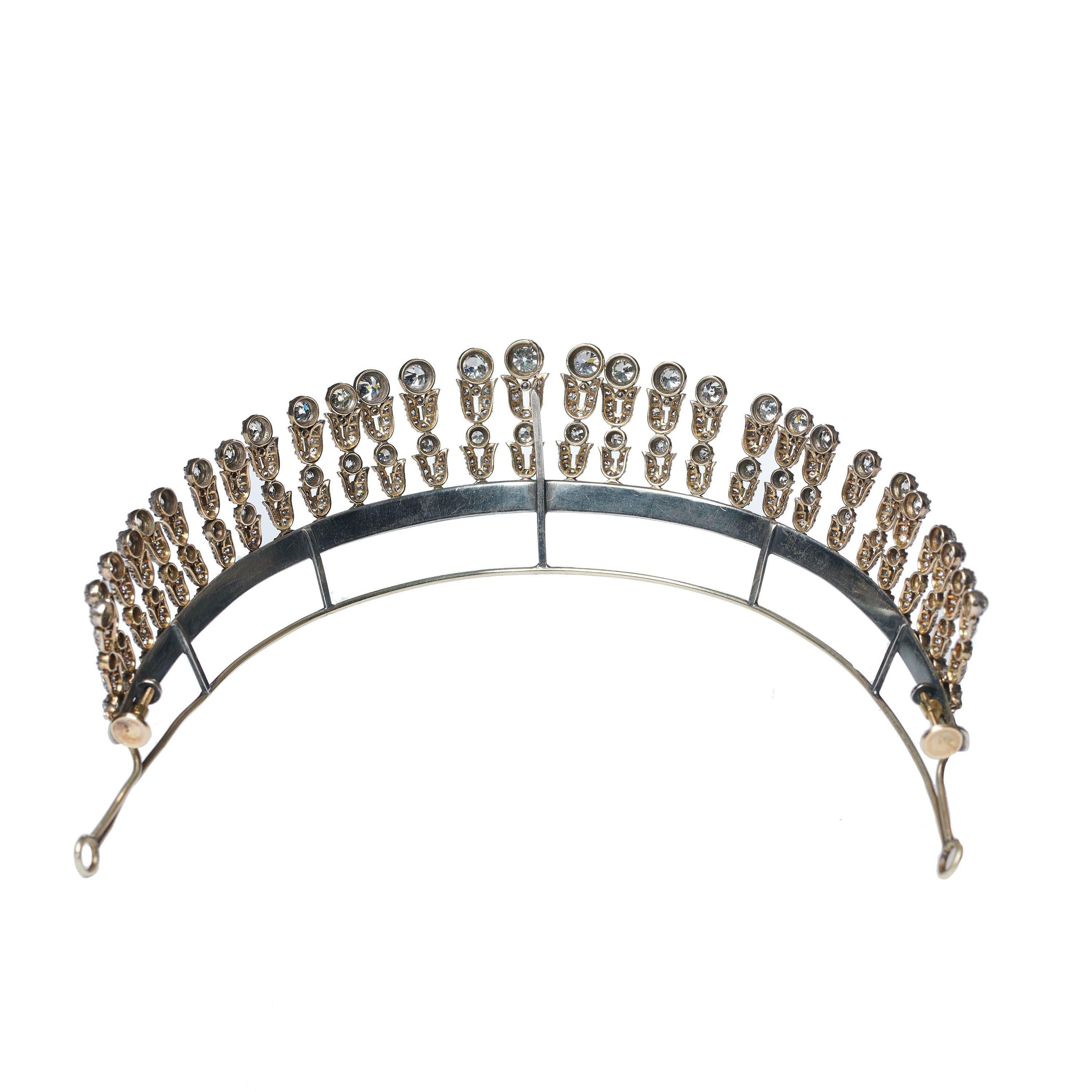 Antike Diamant-Silber-Upon-Gold-Tiara-Halskette, 35,44 Karat, um 1900 im Zustand „Gut“ in London, GB