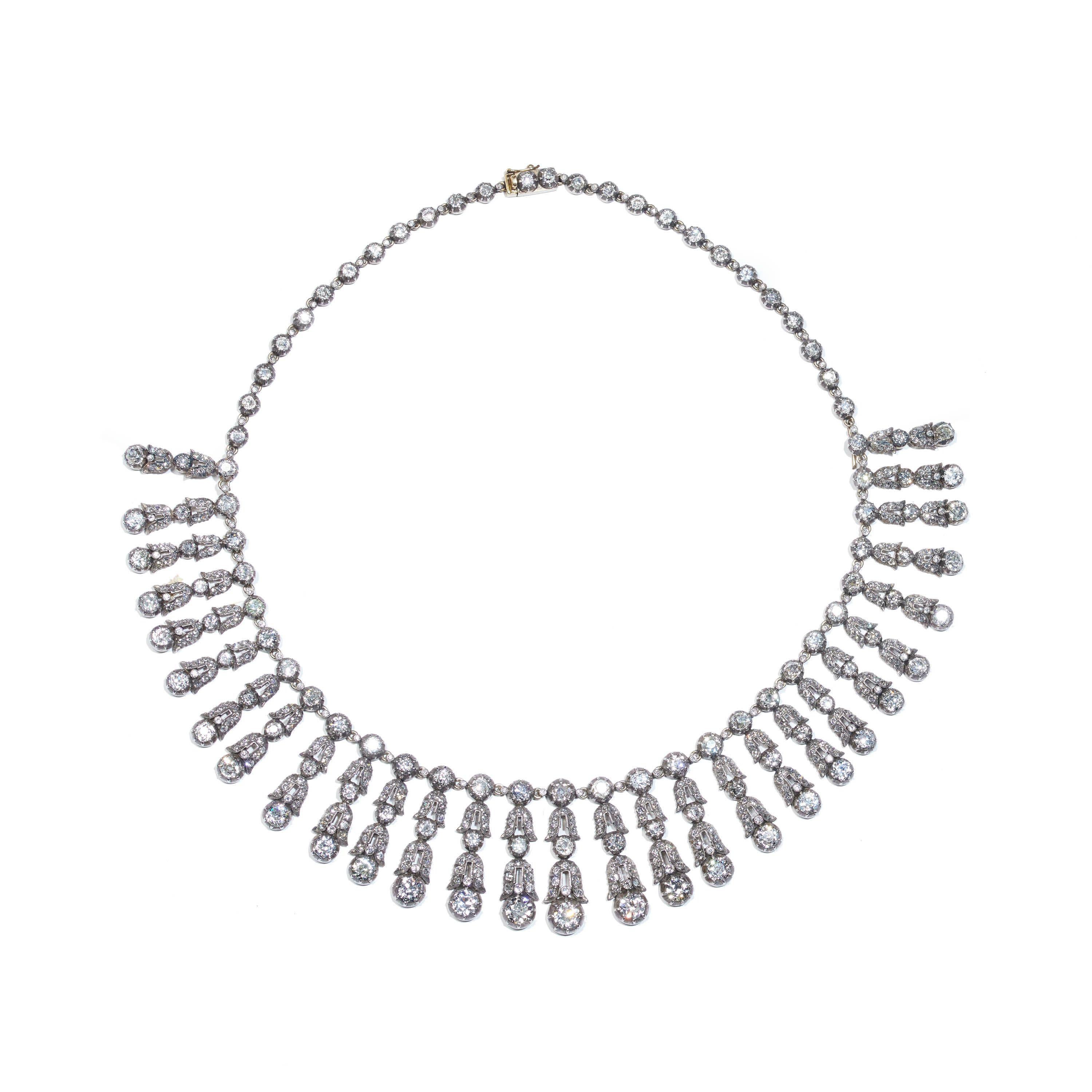 Antike Diamant-Silber-Upon-Gold-Tiara-Halskette, 35,44 Karat, um 1900 (Edwardian)