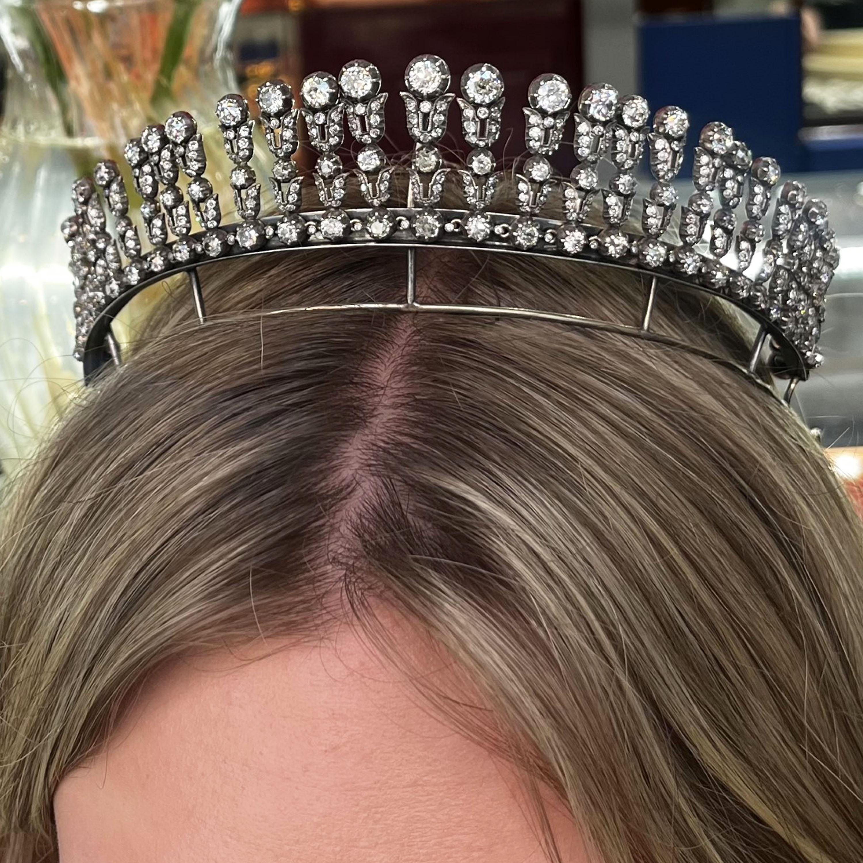 Antike Diamant-Silber-Upon-Gold-Tiara-Halskette, 35,44 Karat, um 1900 1