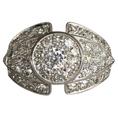 ANTIQUE  DIAMOND Cluster-Ring mit Einzelschliff in PLATINUM 6.9GR 5,25US