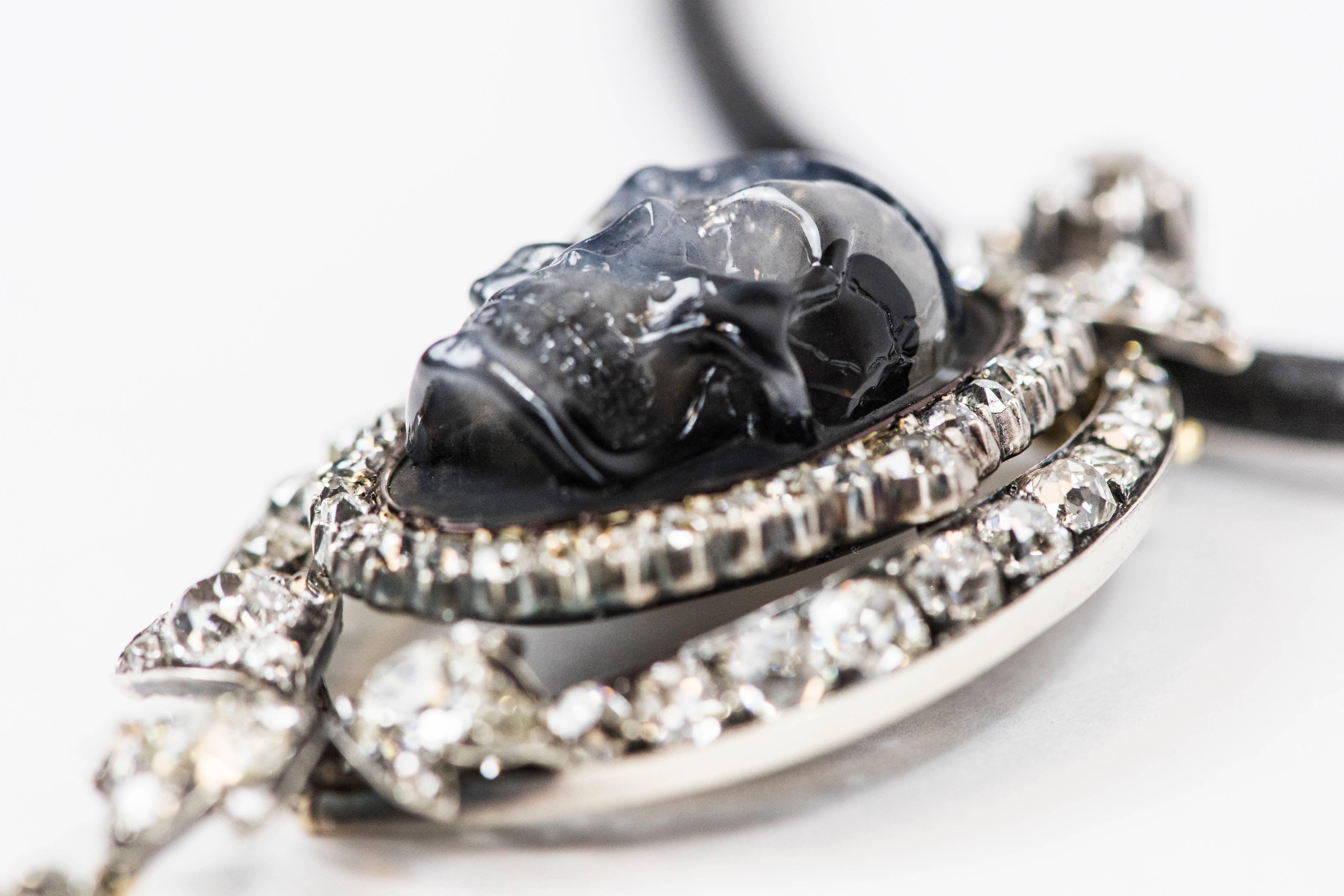Antique Diamond Skull Pendant Necklace For Sale 1