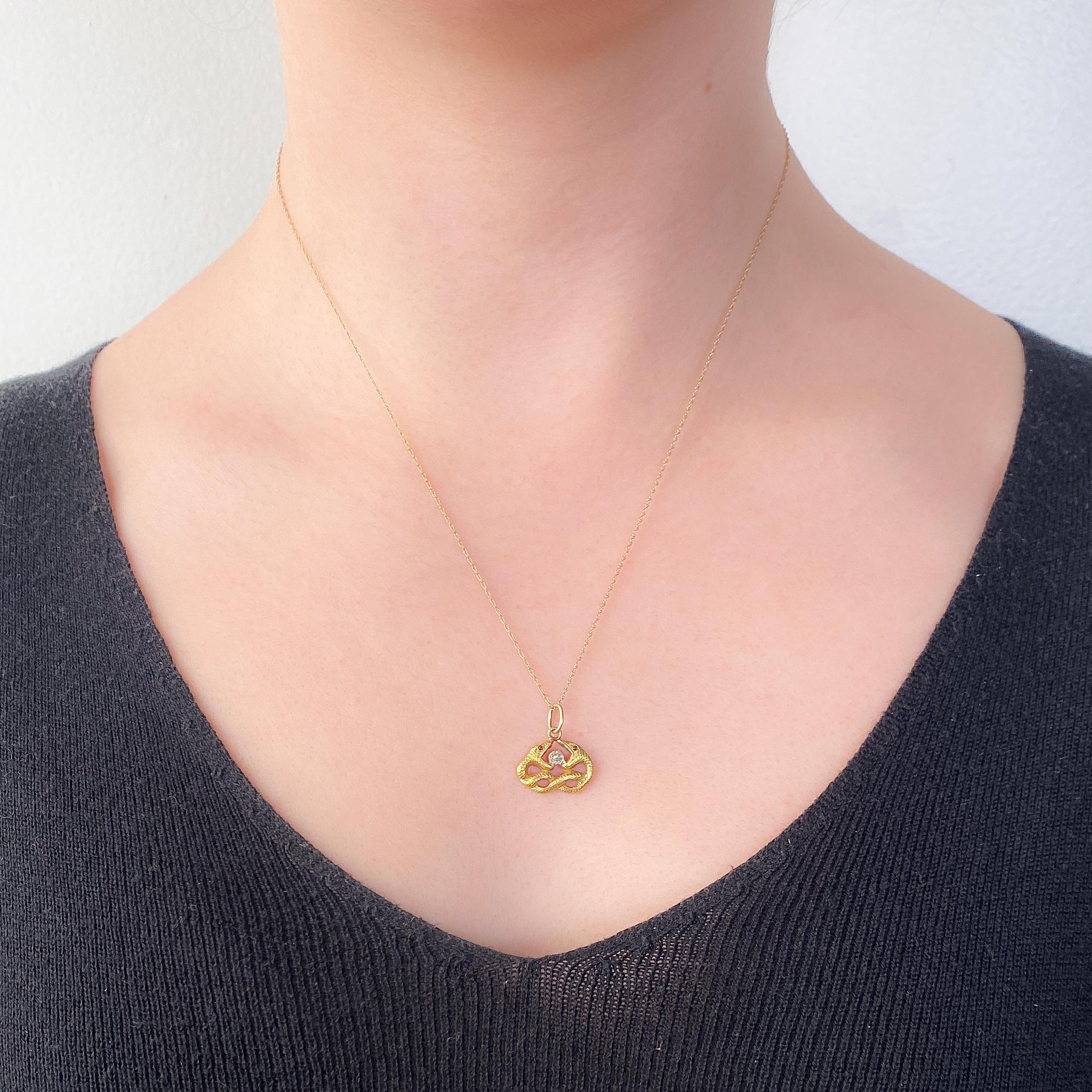 Victorian Antique Diamond Snake Charm of 14k Gold