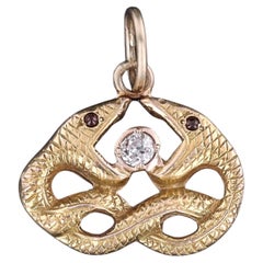 Breloque serpent antique en or 14 carats avec diamants