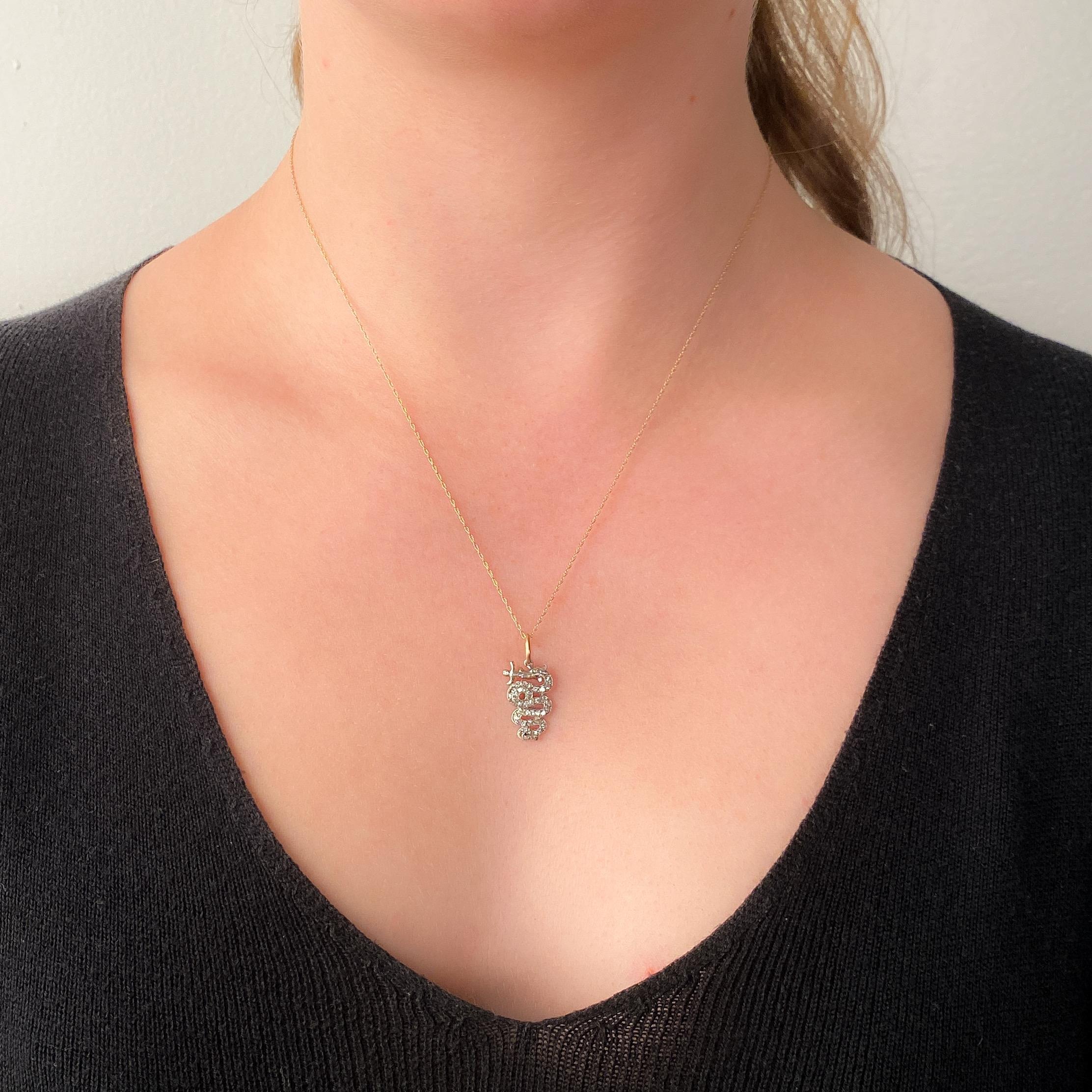 Round Cut Antique Diamond Snake Charm of Platinum For Sale