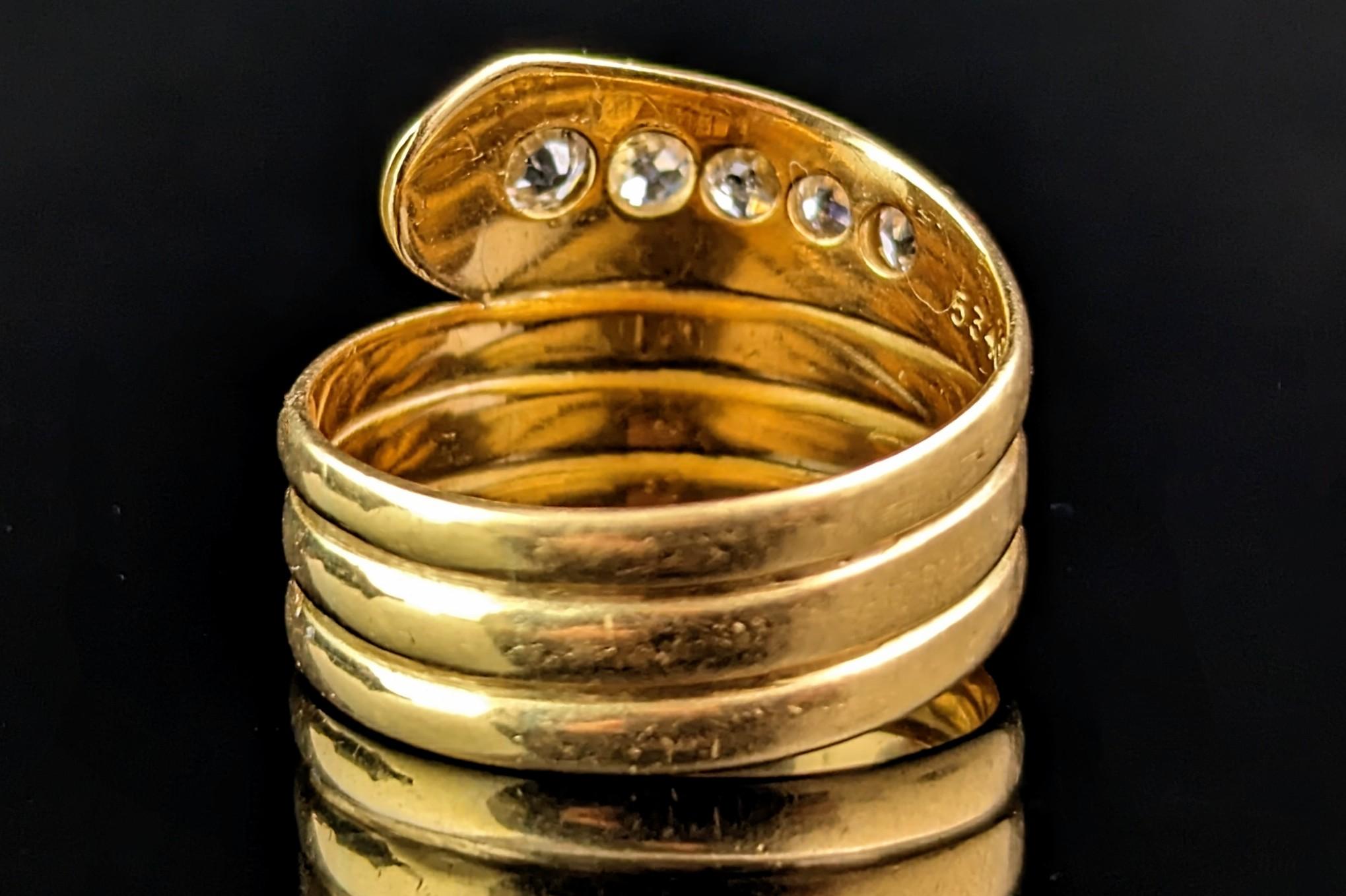 Women's or Men's Antique Diamond snake ring, 18k yellow gold, Ruby eyes  For Sale
