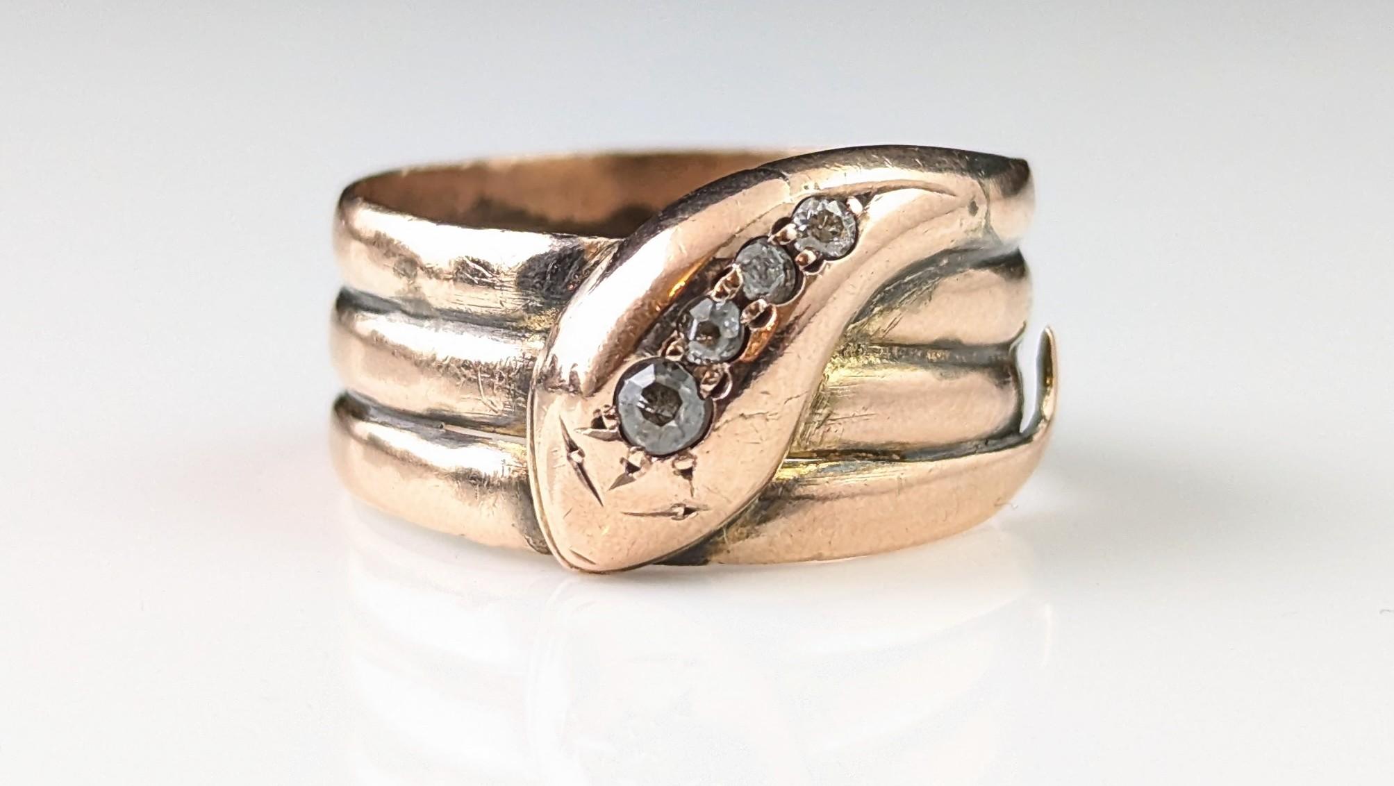 Antique Diamond snake ring, 9k rose gold For Sale 4