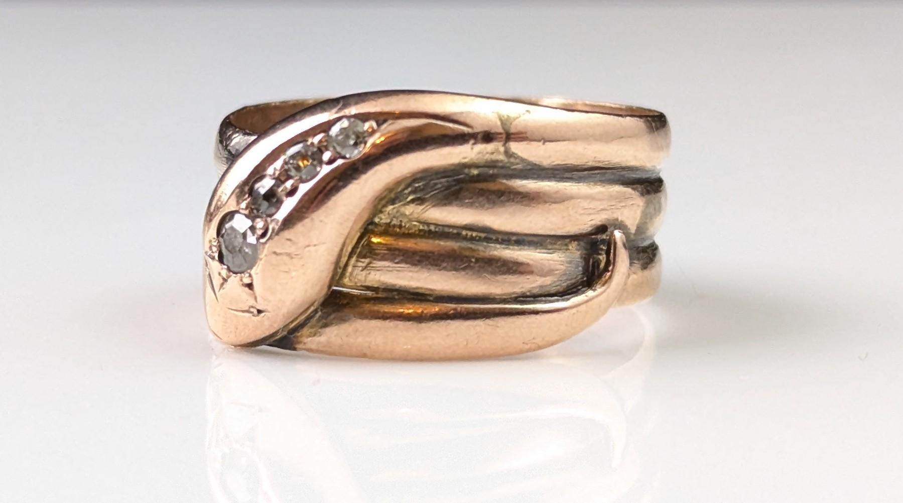 Antique Diamond snake ring, 9k rose gold For Sale 6