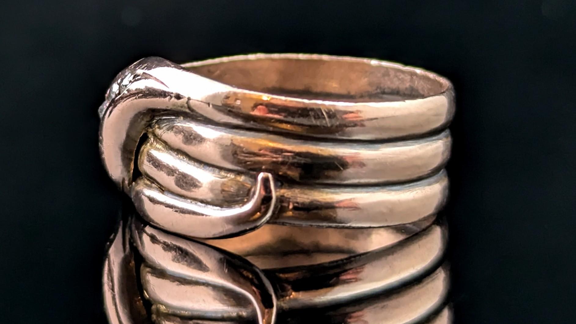 Art Deco Antique Diamond snake ring, 9k rose gold For Sale