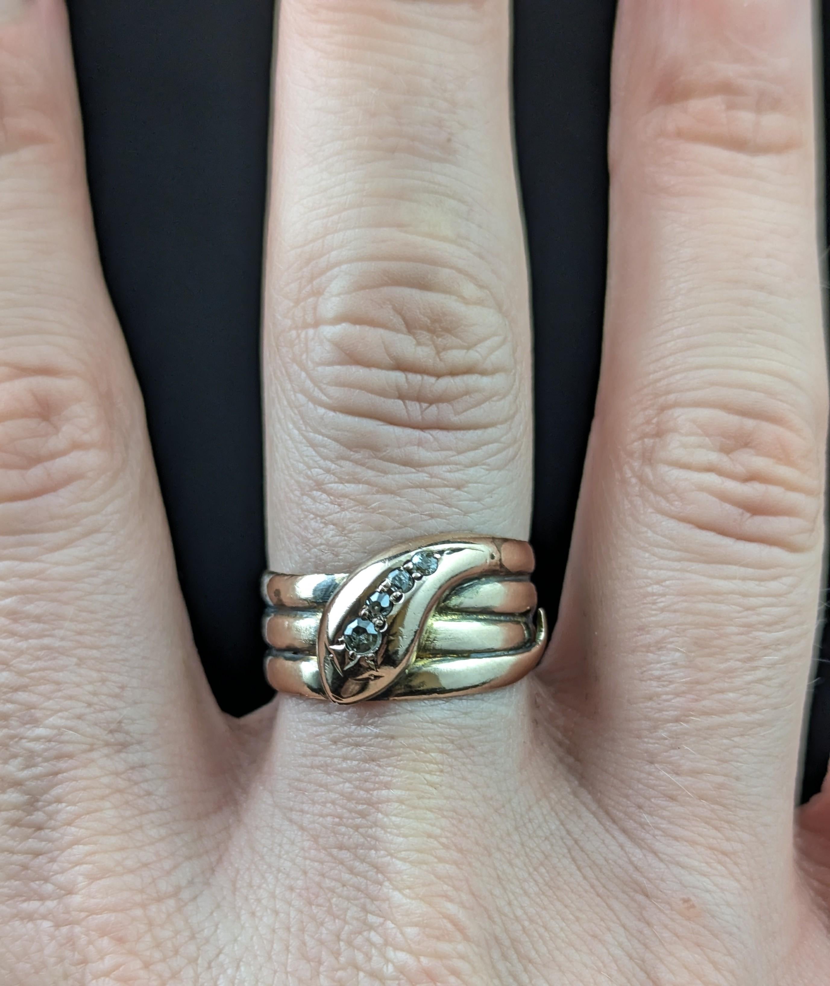 Antique Diamond snake ring, 9k rose gold For Sale 3