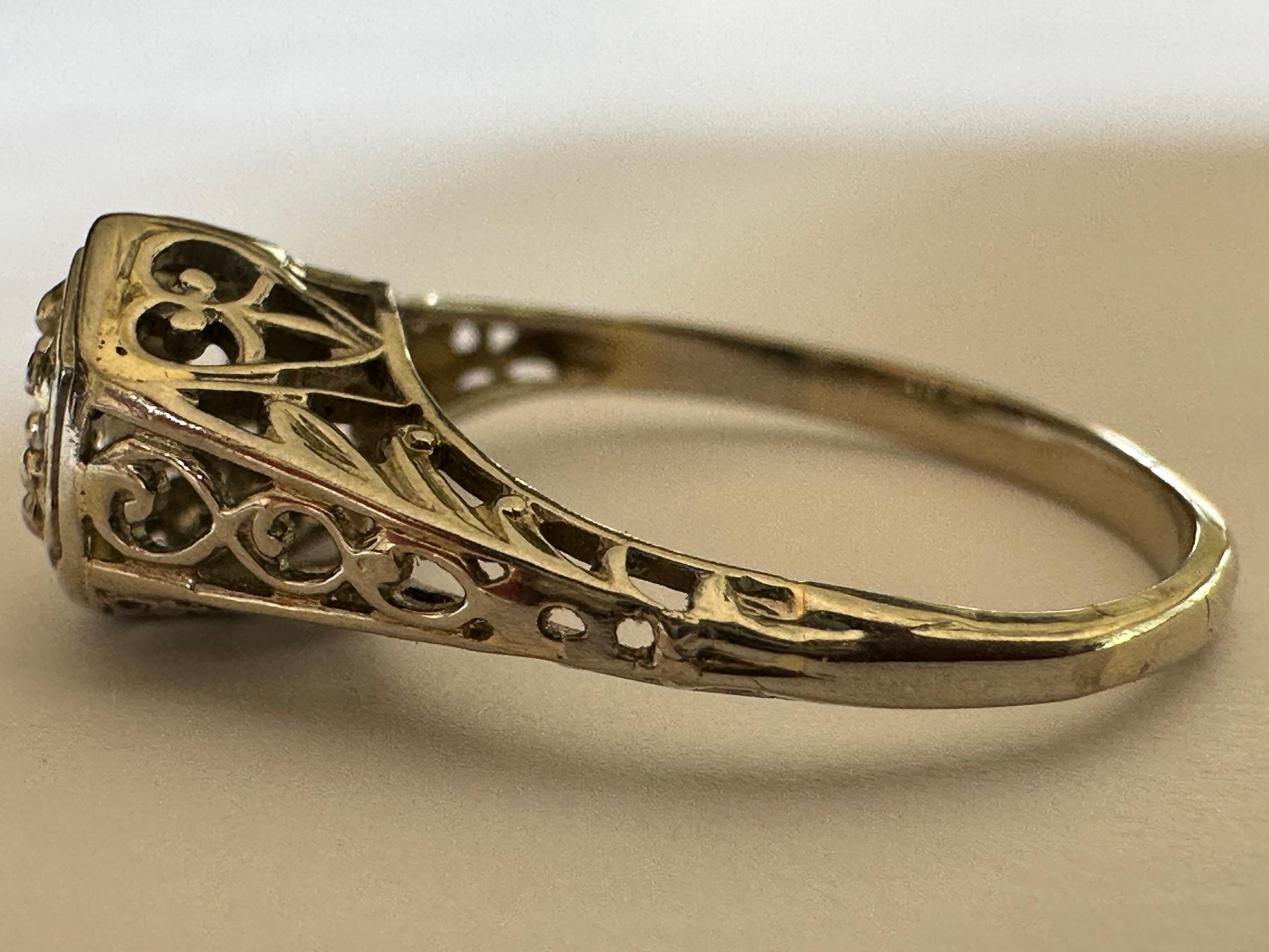 Edwardian Antique Diamond Solitaire and Filigree Engagement Ring  For Sale