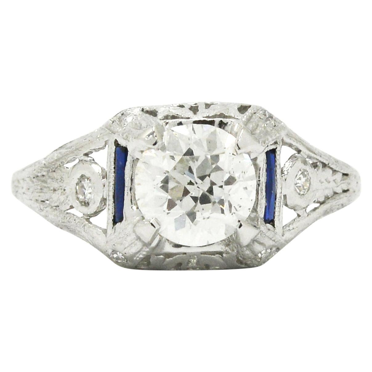 Antique Diamond Solitaire Engagement Ring 1 Carat + Certified Old European Cut