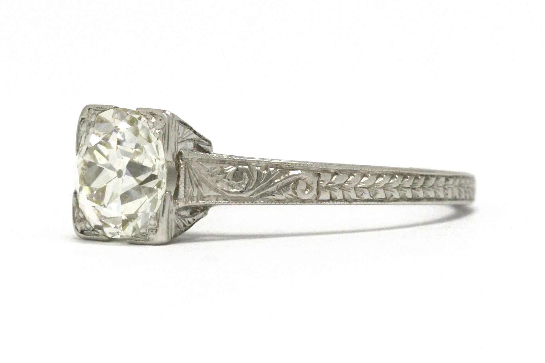 Antique Diamond Solitaire Ring Old Mine Cut 1.27 Carat Edwardian Vintage In Good Condition In Santa Barbara, CA