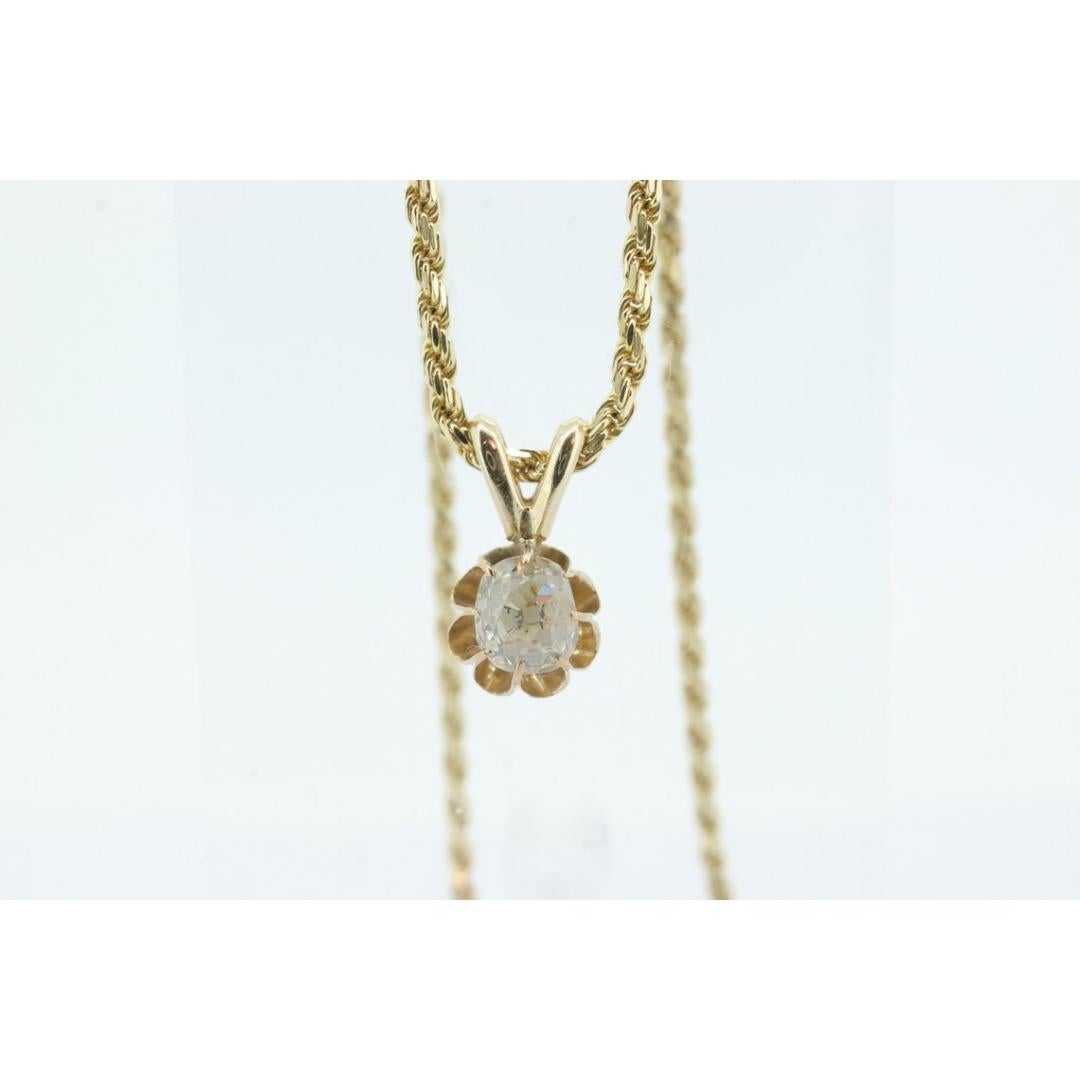 Pendentif solitaire en forme de coupe de beurre en diamant ancien, or 14 carats avec vieille mine Bon état - En vente à Port Charlotte, FL