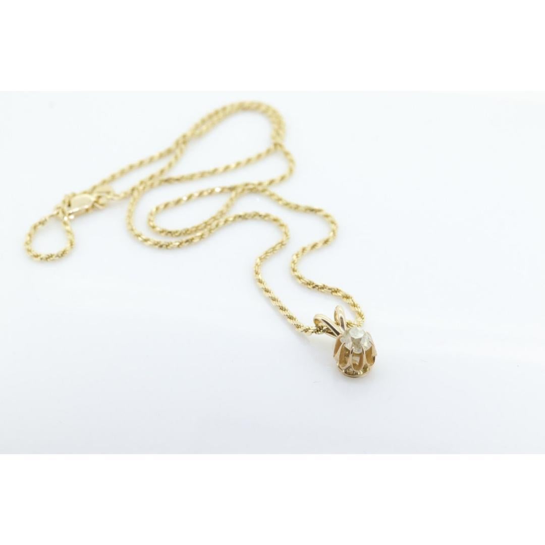 Pendentif solitaire en forme de coupe de beurre en diamant ancien, or 14 carats avec vieille mine en vente 2