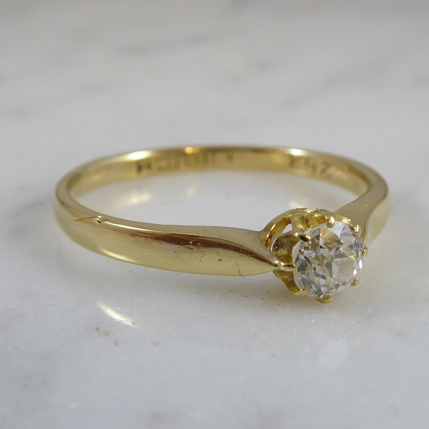 Victorian Antique Diamond Solitaire Ring in Yellow Claw Mount, Hallmarked Birmingham 1899