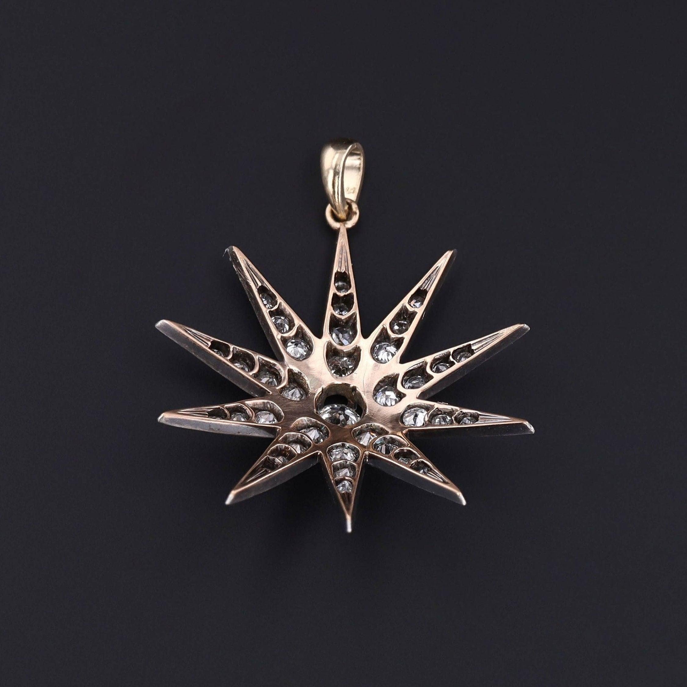 Taglio antico europeo Ciondolo antico con diamante e stella di conversione in vendita