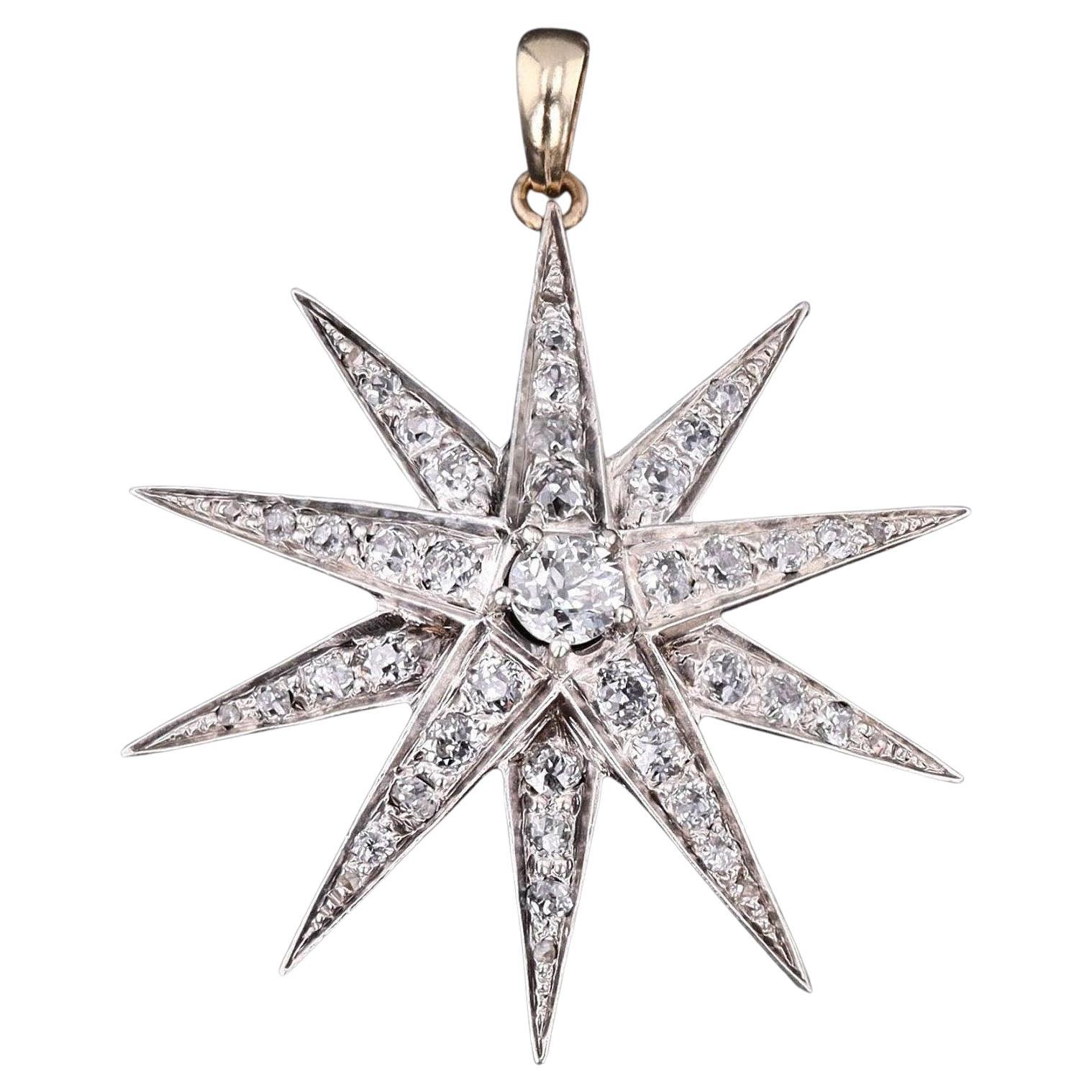 Ciondolo antico con diamante e stella di conversione in vendita