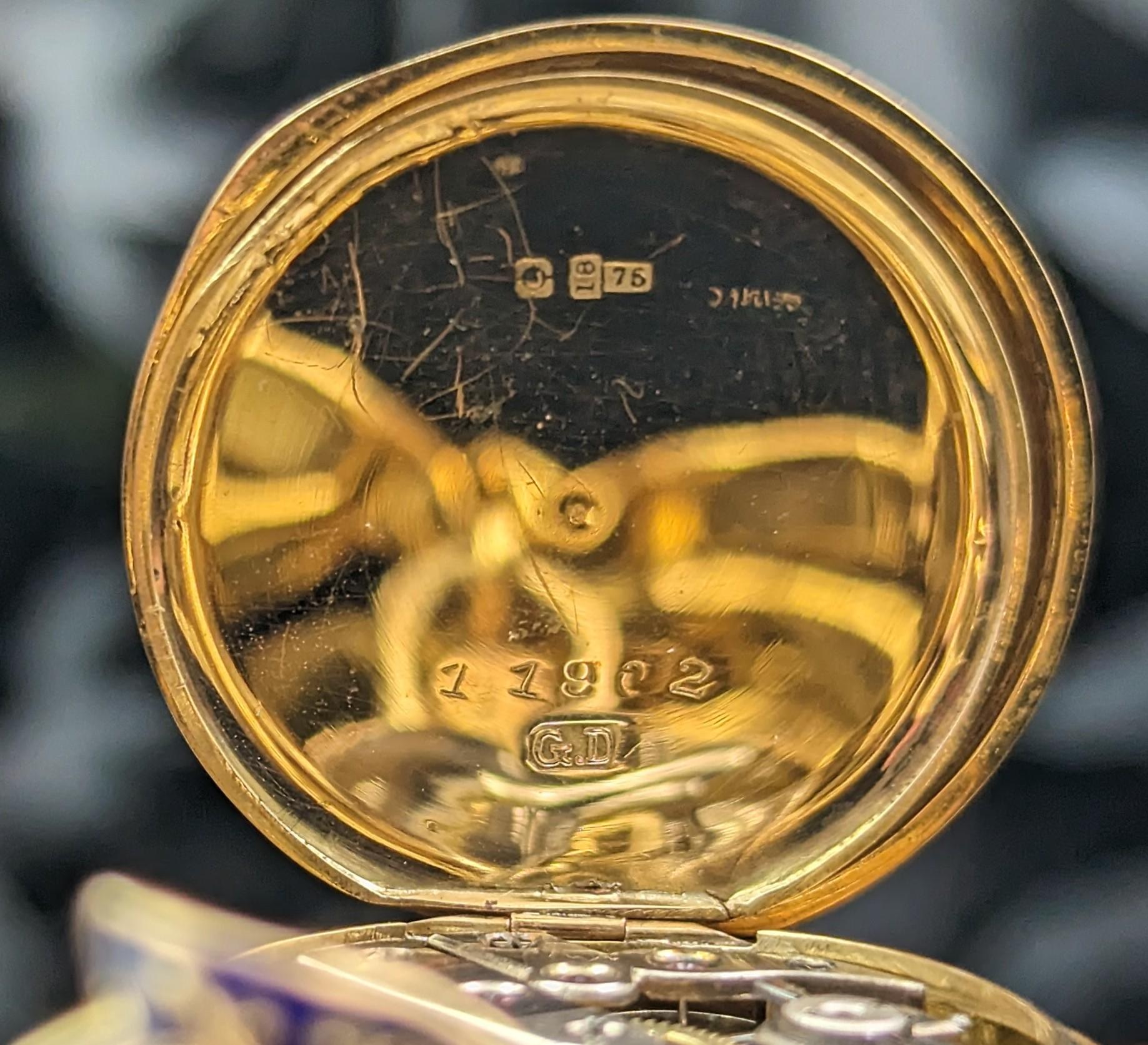 Antique Diamond Star Fob Watch, 18k Gold, Blue Enamel, Bow Brooch 7