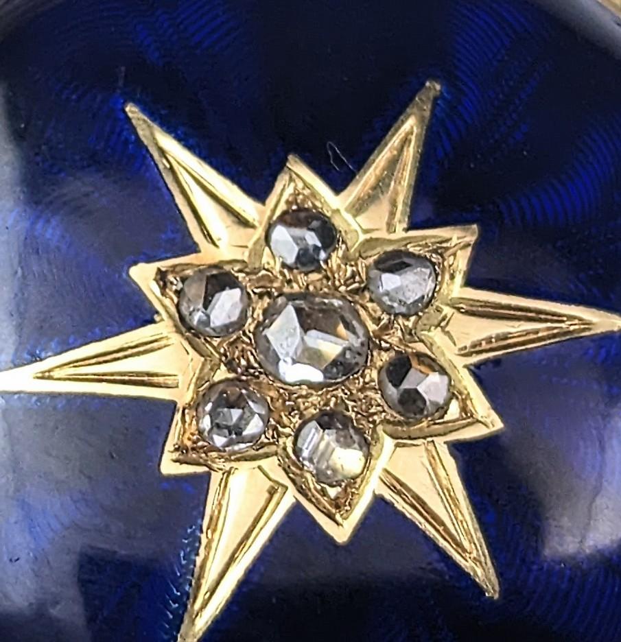 Rose Cut Antique Diamond Star Fob Watch, 18k Gold, Blue Enamel, Bow Brooch