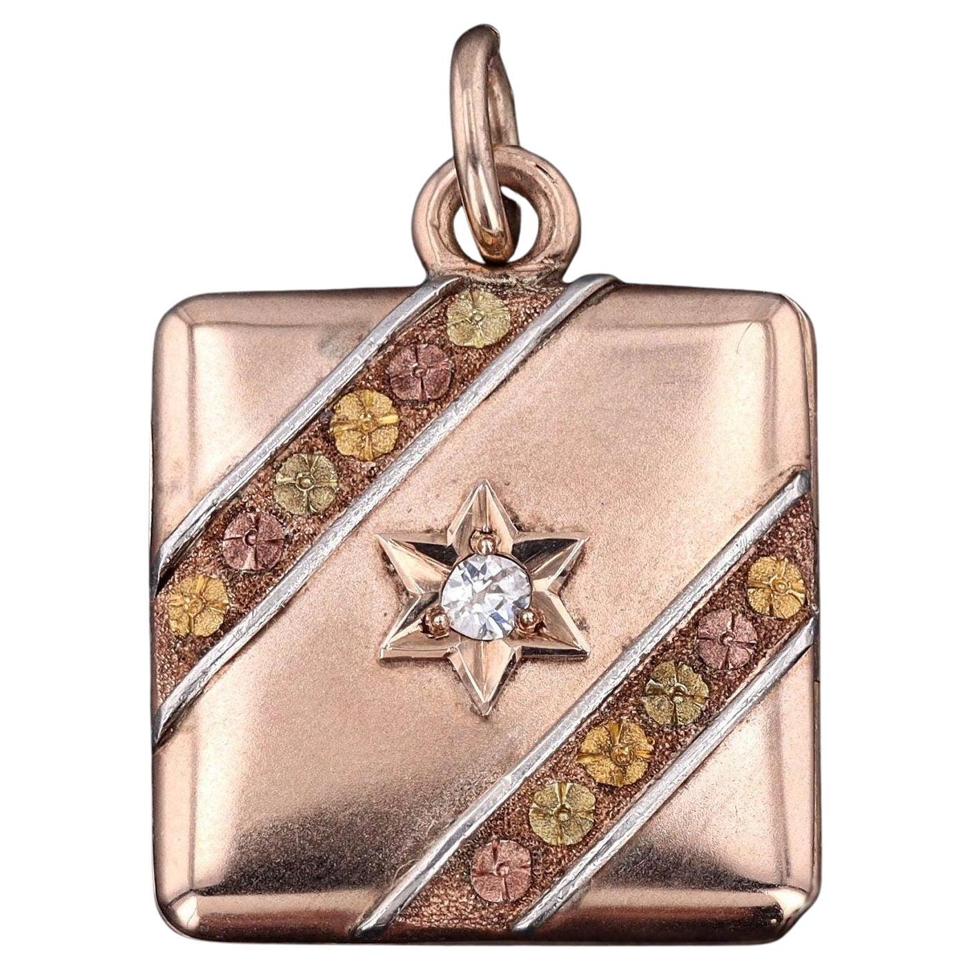 Antique Diamond Star Locket of 10k Gold