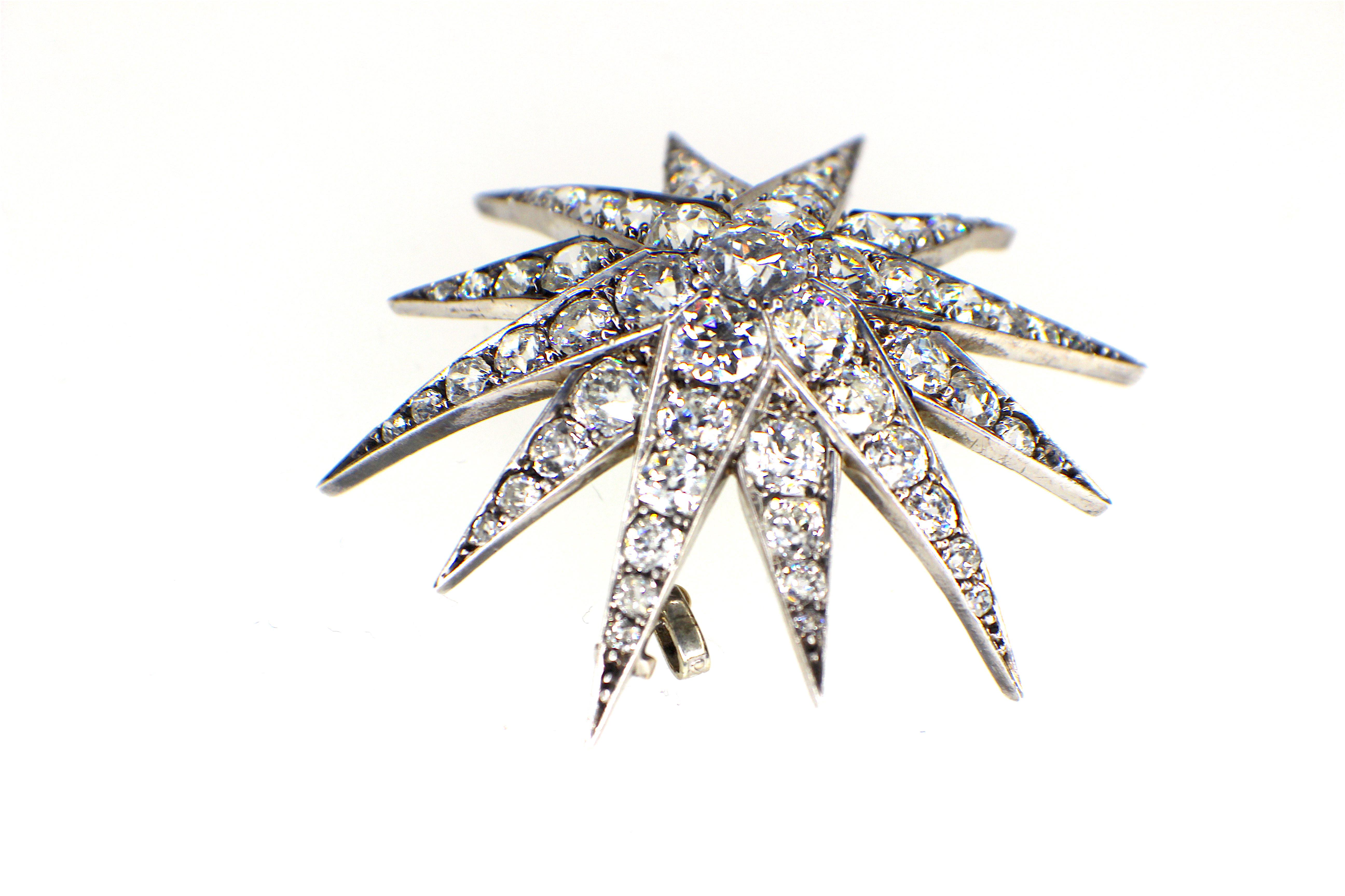 Old European Cut GEMOLITHOS Antique Diamond Star Pendant, 1880s For Sale