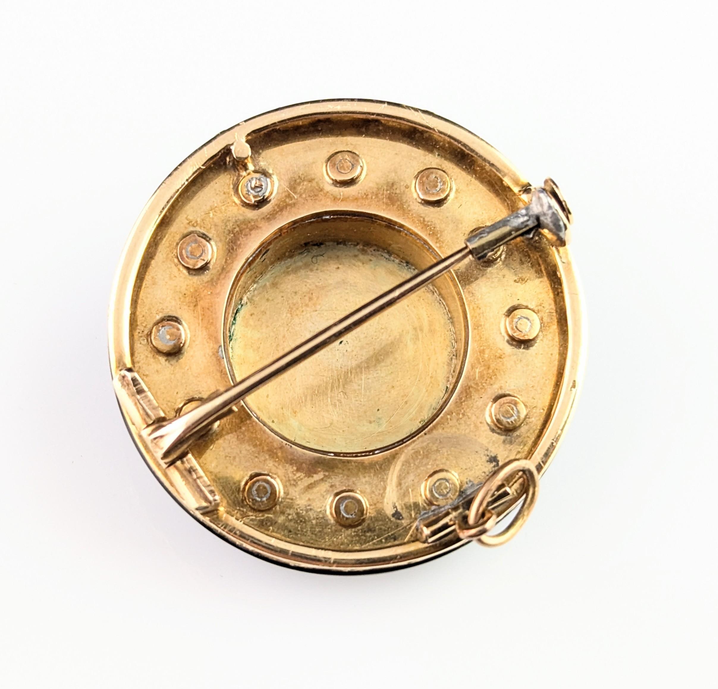 Antique Diamond Star pendant brooch, 15k gold, Onyx and black enamel 9