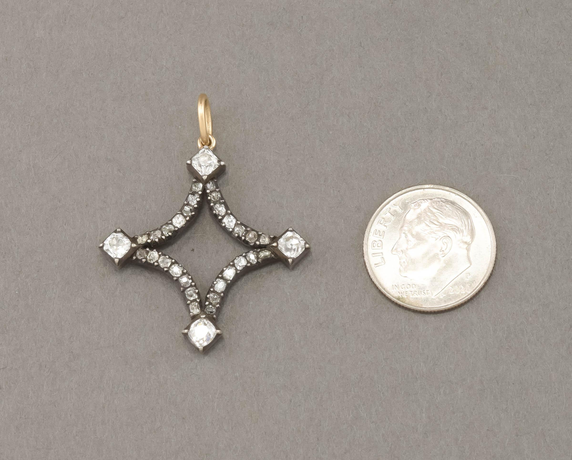 Georgian Antique Diamond Star Pendant with Old Cushion Cut Diamonds