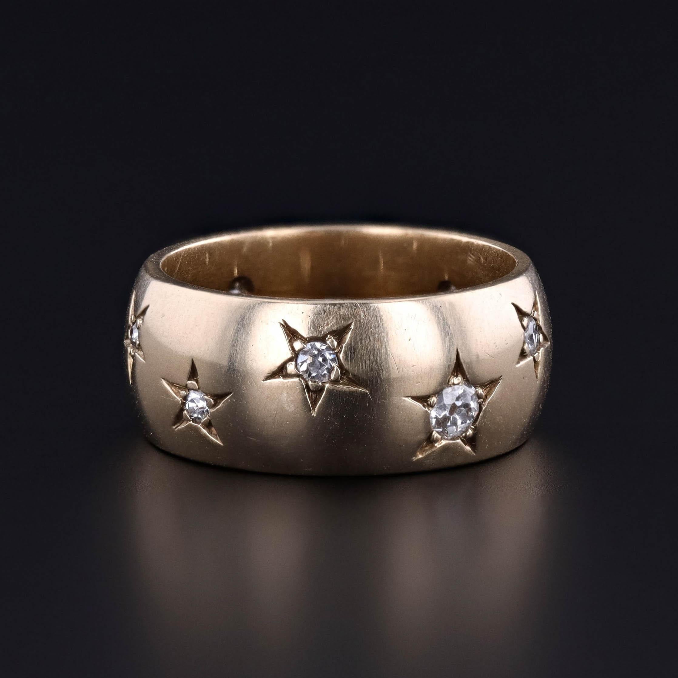 Edoardiano Anello antico a fascia larga con stella di diamanti in oro 14k in vendita