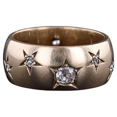 Antique Diamond Star Wide Band Ring of 14k Gold
