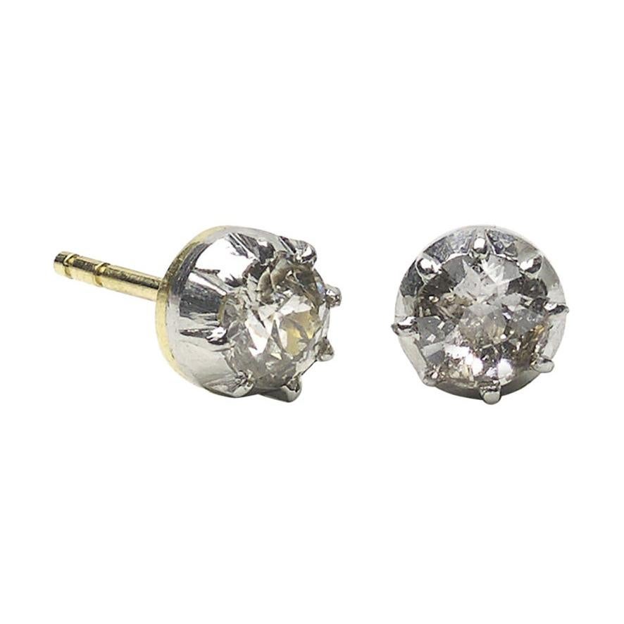 Antique Diamond Stud Earrings 1.00 Carat