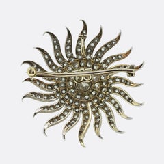 Antique Diamond Sunburst Brooch Pendant