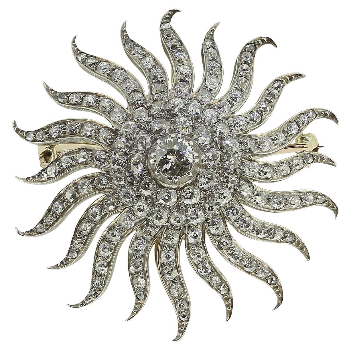 Antiker Diamant-Sunburst-Broschen-Anhänger