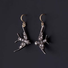 Antique Diamond Swallow Earrings of Silver Topped Gold