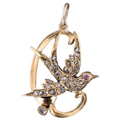 Antique Diamond Swallow Pendant of 18k Gold