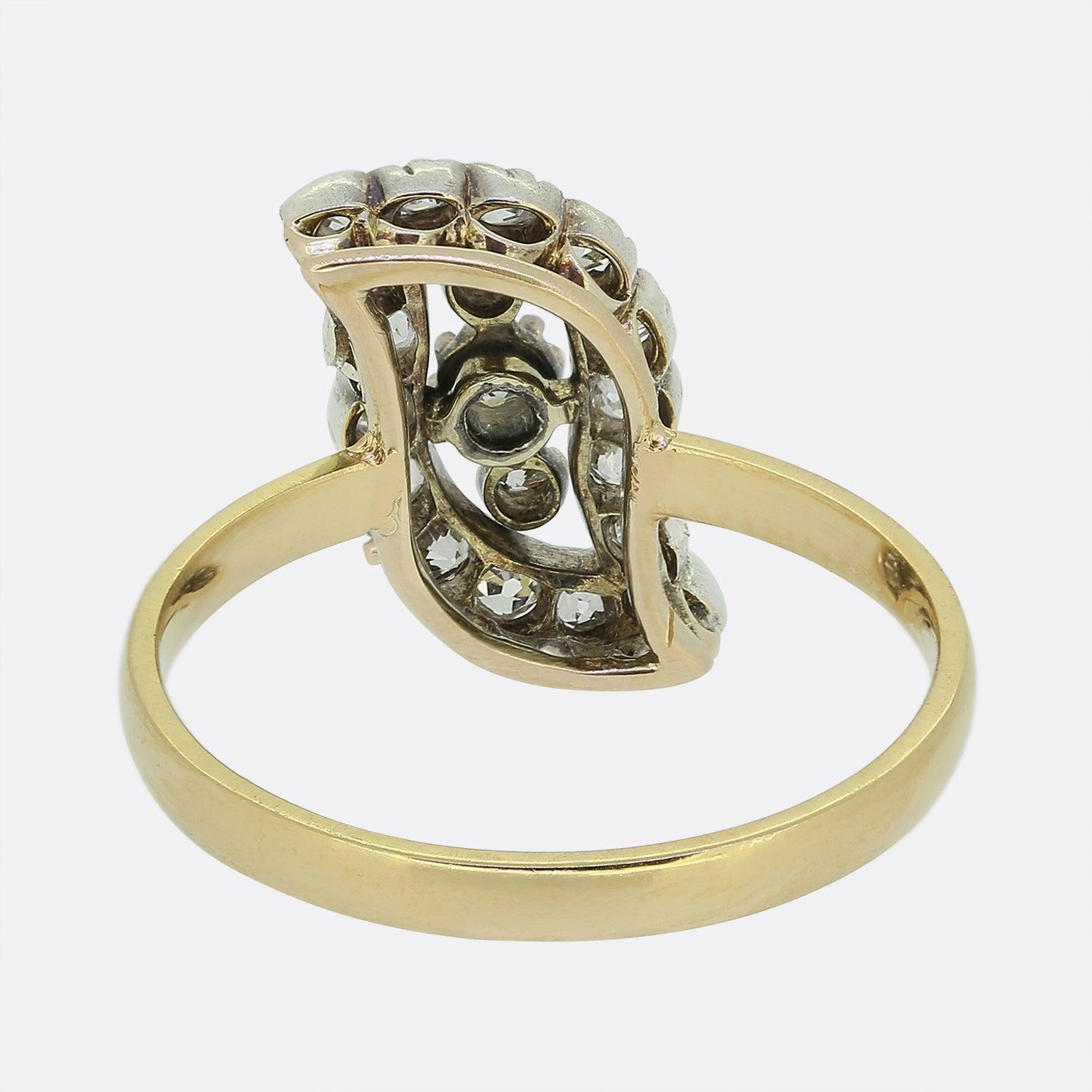Old European Cut Antique Diamond Swirl Ring For Sale