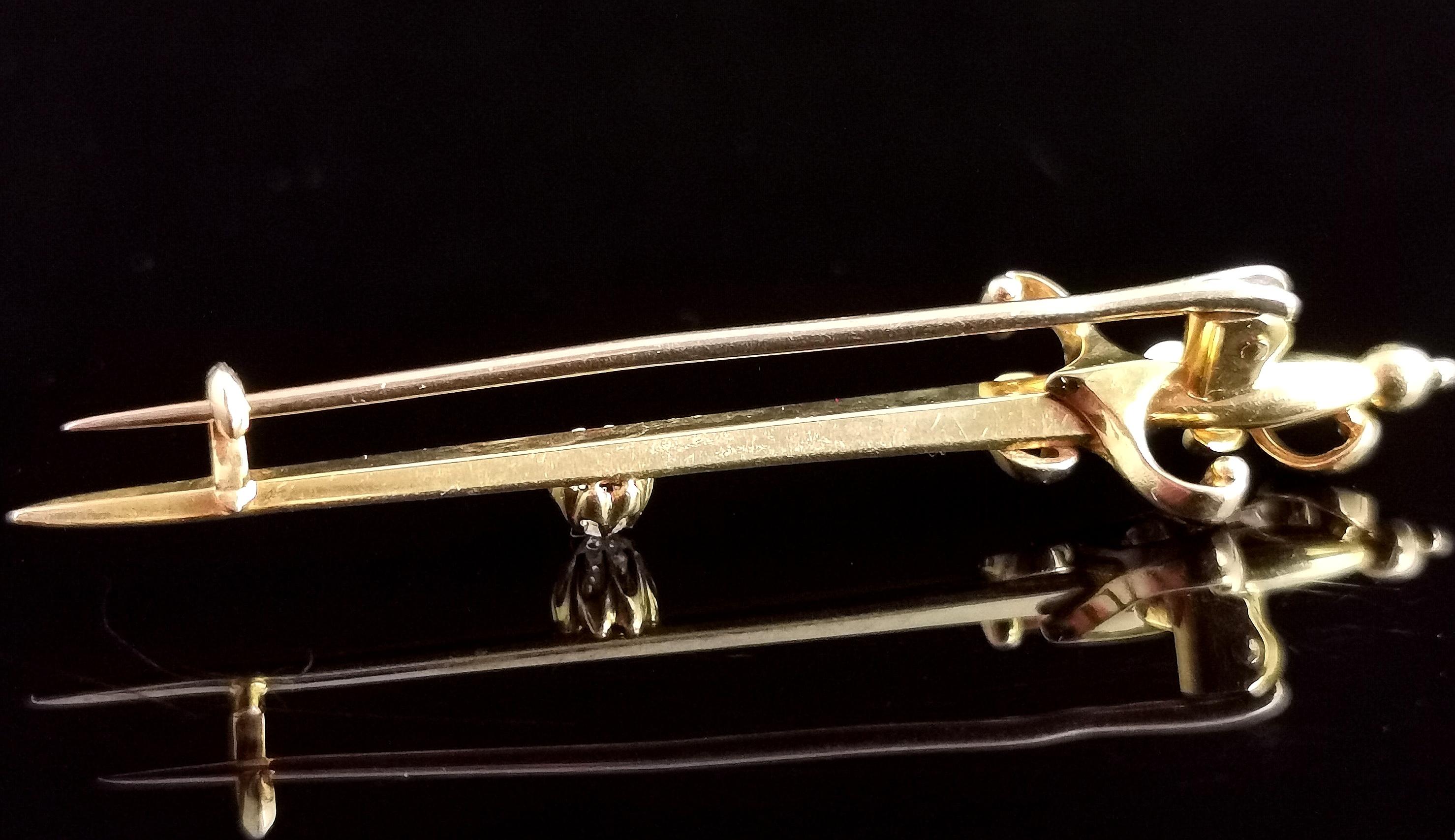 Antique Diamond Sword Brooch, 9k Yellow Gold, Edwardian For Sale 3