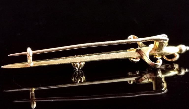 Antique Diamond Sword Brooch, 9k Yellow Gold, Edwardian For Sale 6