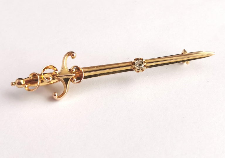 Antique Diamond Sword Brooch, 9k Yellow Gold, Edwardian For Sale 9