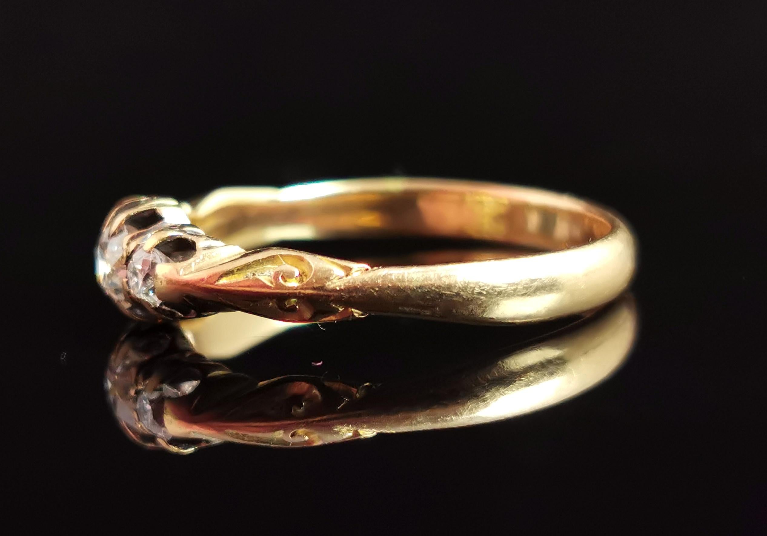 Antique Diamond Three Stone Ring, 18k Yellow Gold 4