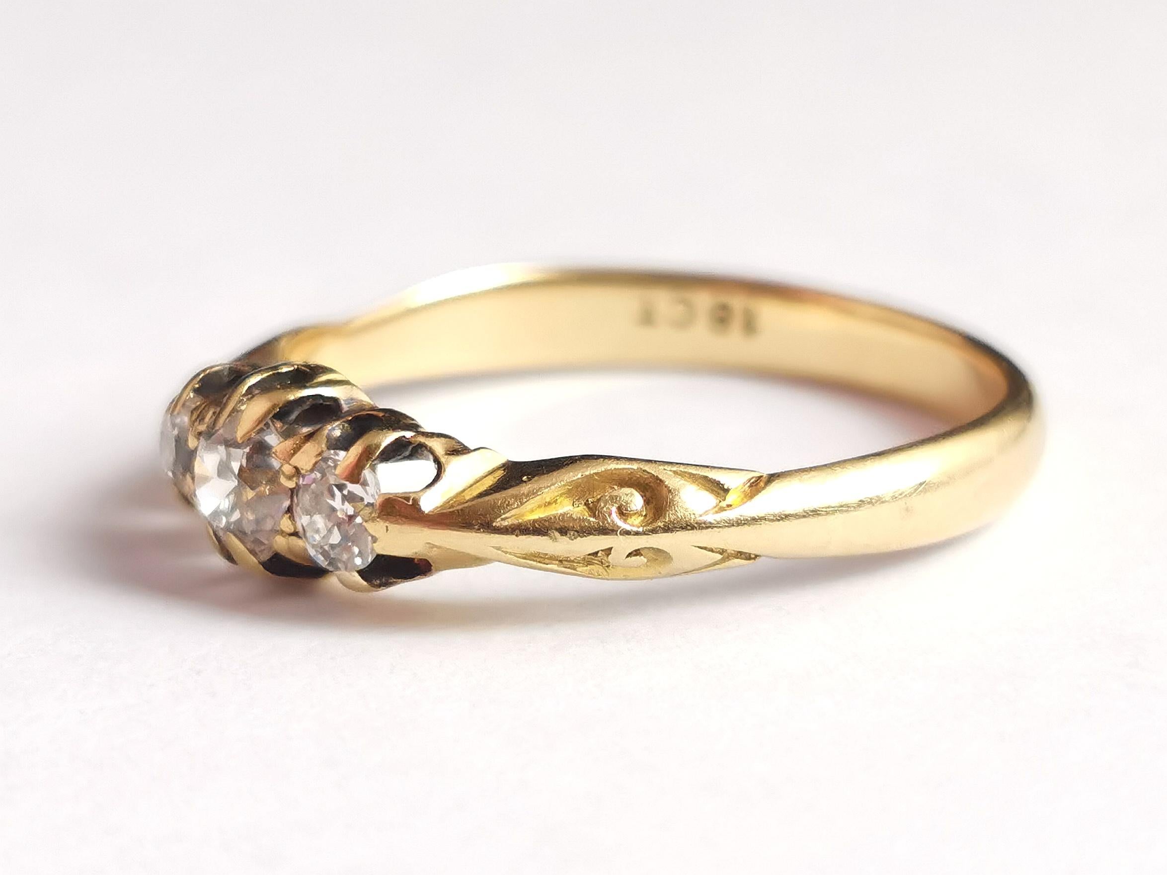 Antique Diamond Three Stone Ring, 18k Yellow Gold 9