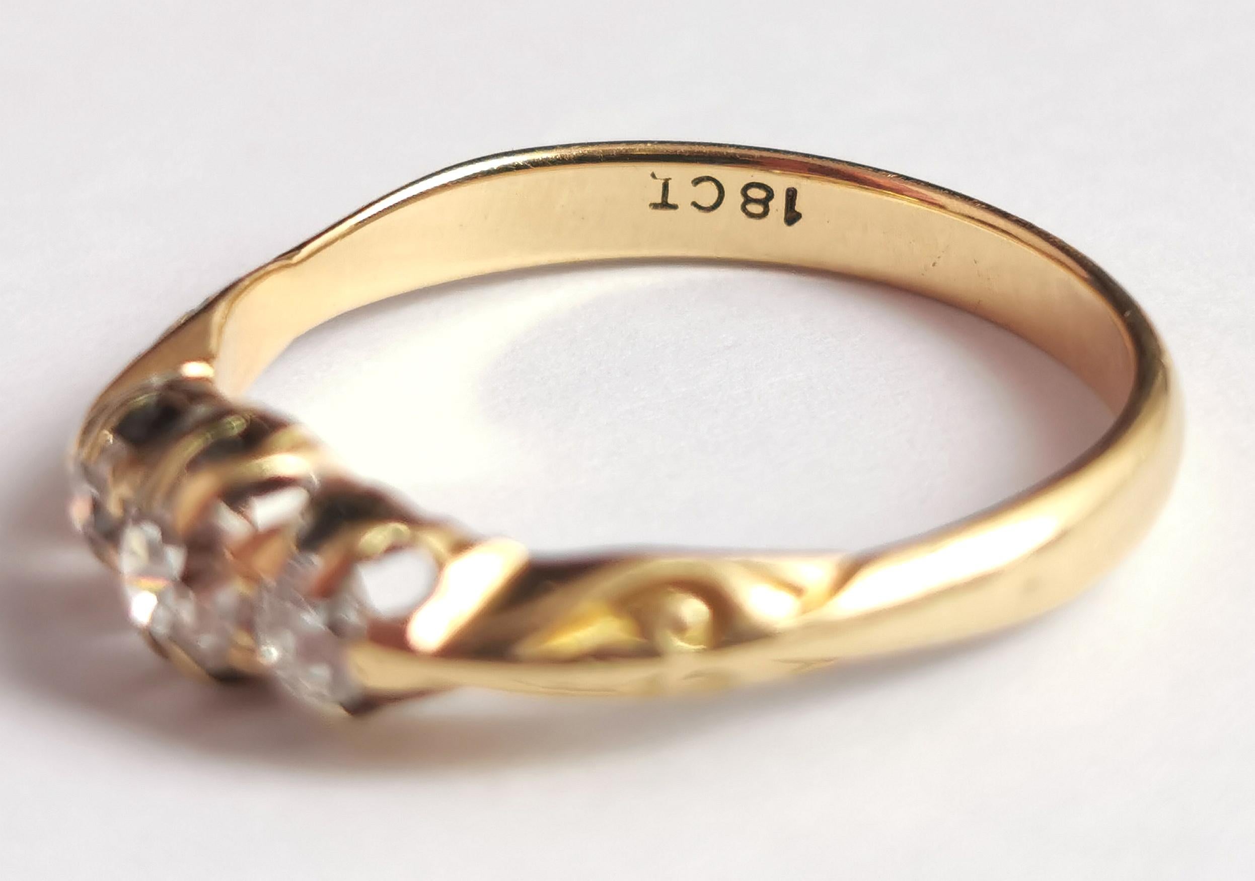 Antique Diamond Three Stone Ring, 18k Yellow Gold 10