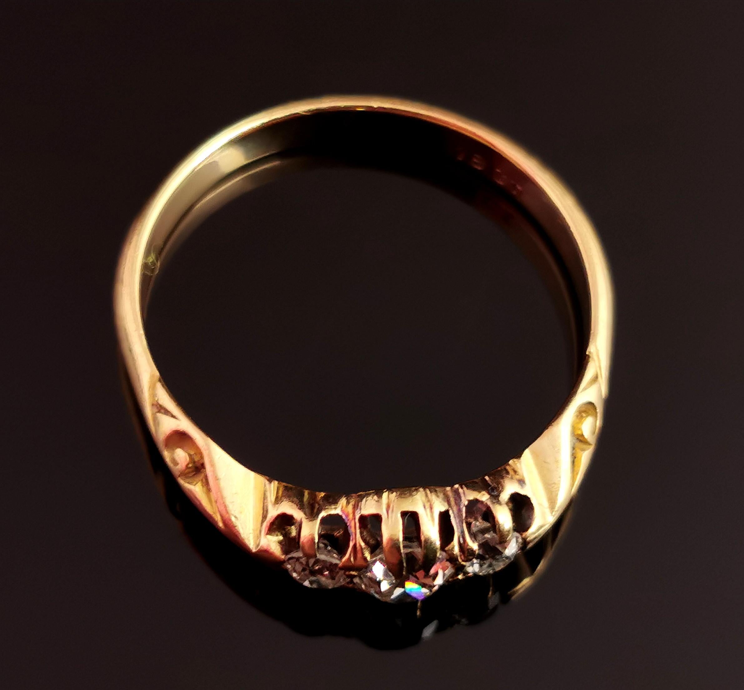 Antique Diamond Three Stone Ring, 18k Yellow Gold 13