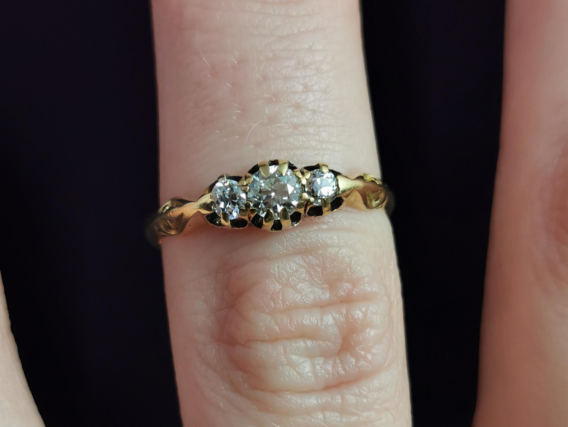 Antique Diamond Three Stone Ring, 18k Yellow Gold 2