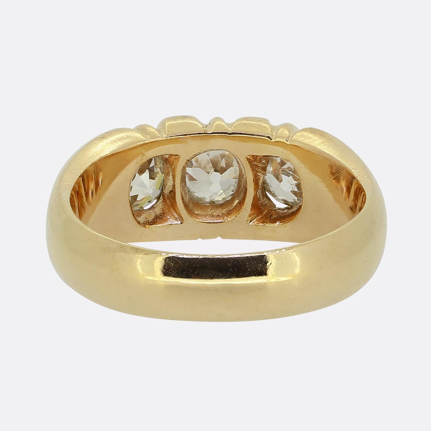 Old Mine Cut Antique Diamond Three-Stone Ring For Sale