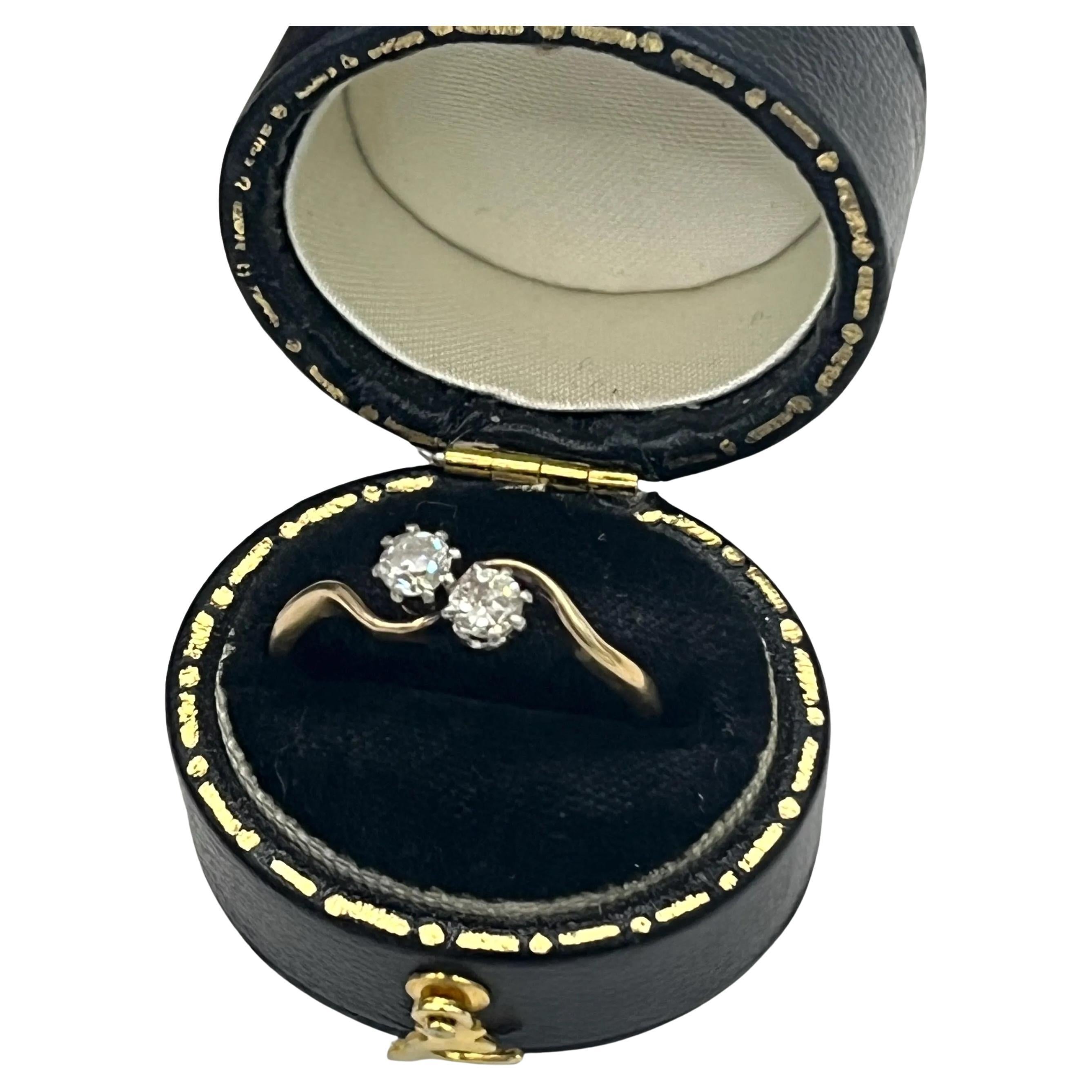 Antique Diamond Toi et Moi Ring 18ct Gold Platinum Edwardian Ring im Angebot