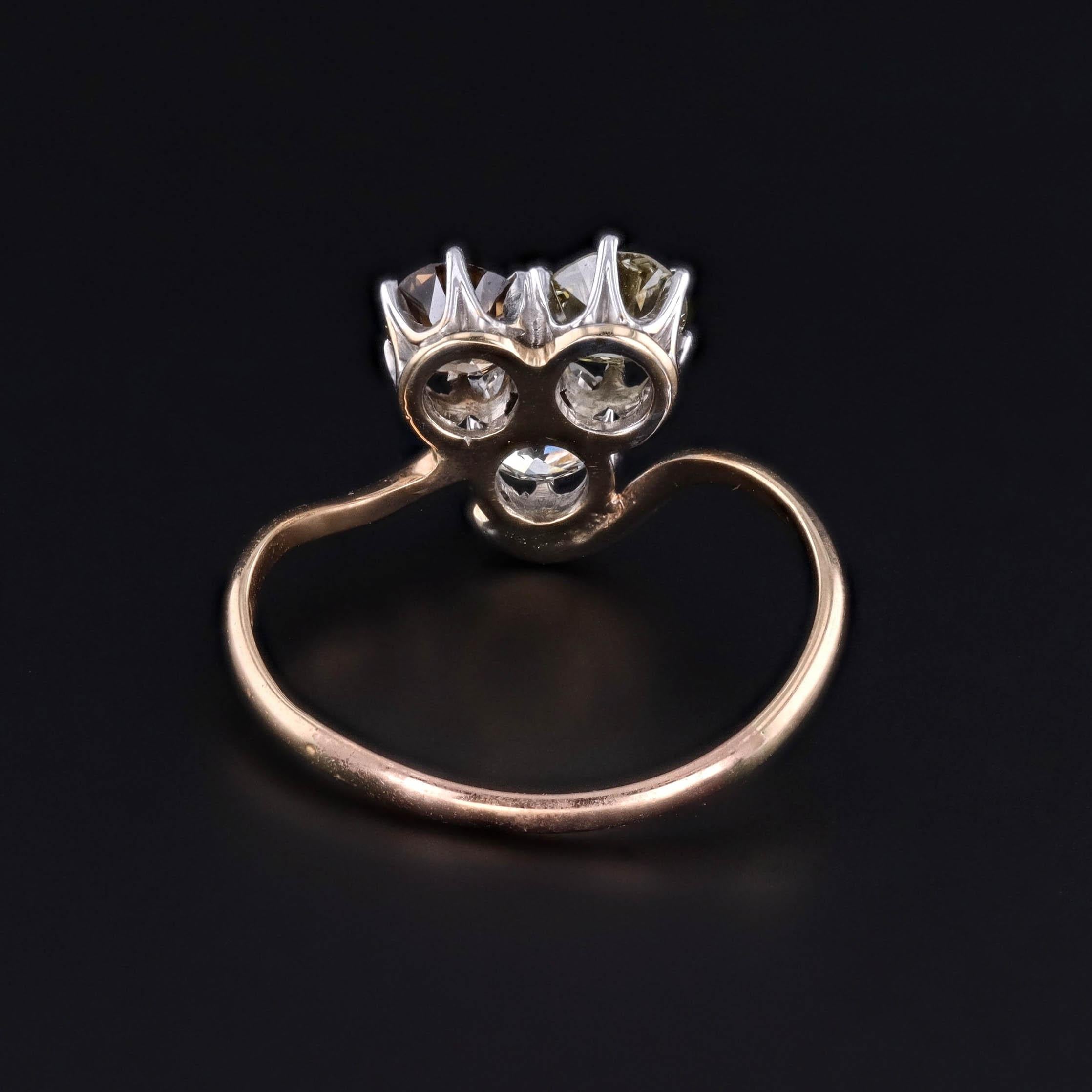 Antiker Diamant Trilogy-Ring aus 14k Gold mit Diamanten (Alteuropäischer Schliff) im Angebot