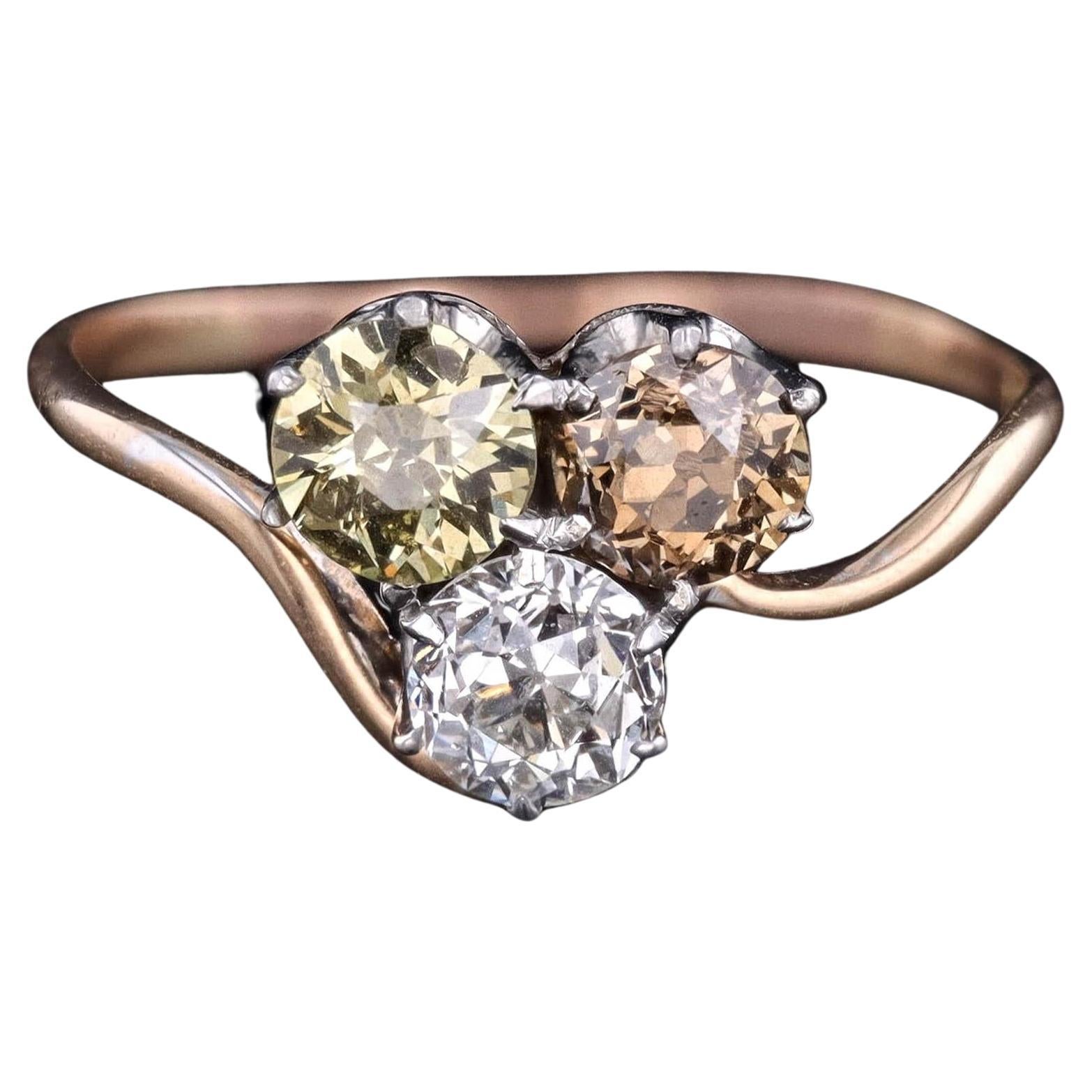 Antique Diamond Trilogy Ring of 14k Gold