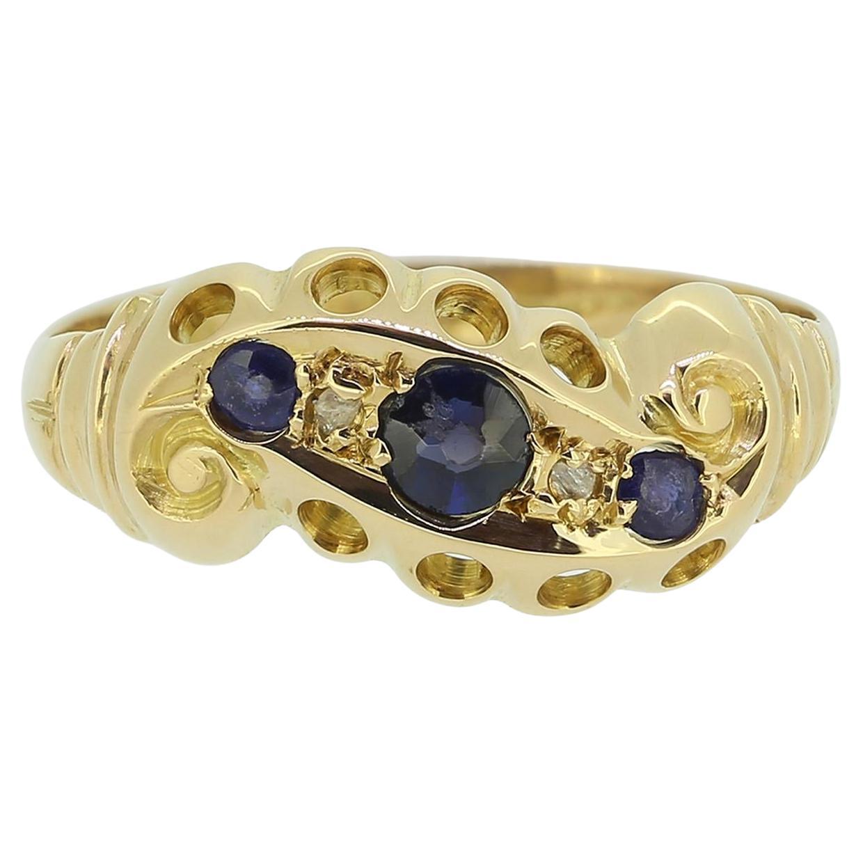 Antique Sapphire and Diamond Twist Ring